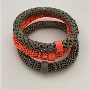 Stretchy khaki and neon orange bracelets